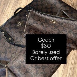 Coach Dark Brown Signature Tote and Wristlet